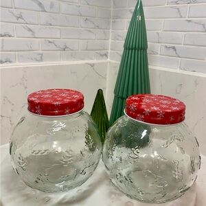 Set of Two Glass Jars with Red Snowflake Lids❄️❄️